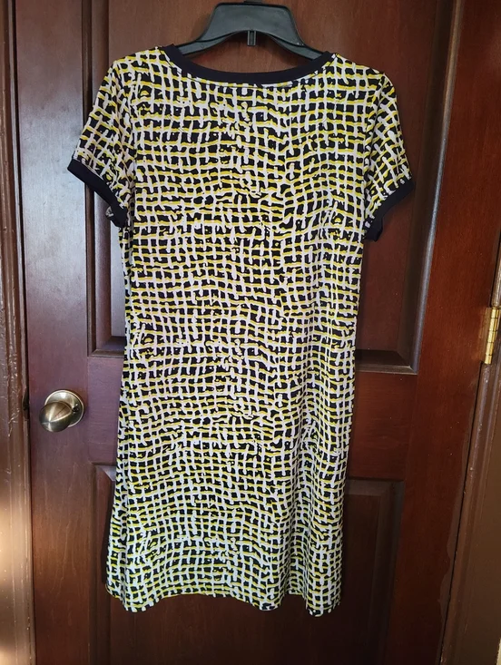 Calvin Klein Yellow, Black and White Abstract Grid Midi Dress - Size 12 - Picture 2 of 3